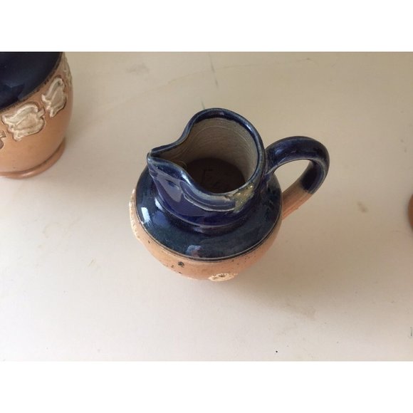 3 Antique Mini , Small Royal Doulton Lambeth Pitcher ,Vase Blue and Tan - Picture 6 of 7